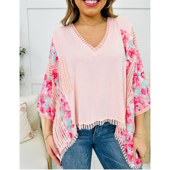 Pol Women’s Meadow Magic Top In Soft Pink Sz Large Oversized Boho Cottage NWOT - Picture 1 of 9